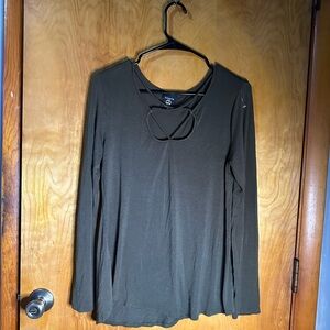 Olive Green Long Sleeve Top Hippie Chic Large